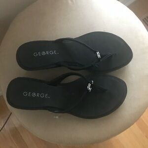 George Women's Black Sandals with Rhinestone Accents